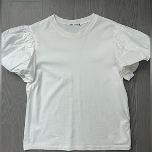 Zara White Puffed Sleeve Shirt Size S